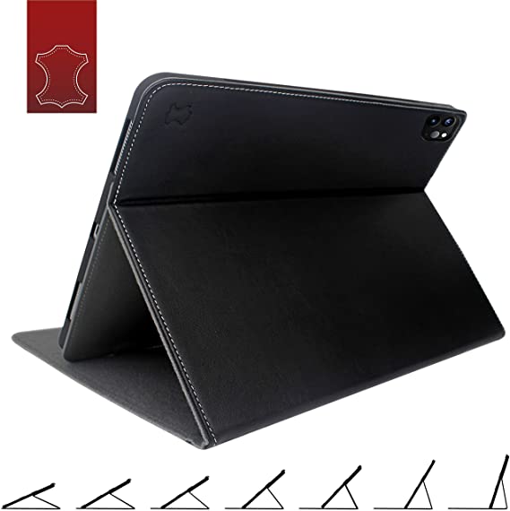 Cuvr Genuine Leather Case for New iPad Pro 12.9 2020 (4th Generation), Cover with Secure Any-Angle Stand and Safe Apple Pencil Holder for iPad Pro 12.9 inch 2020