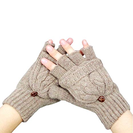 Voberry Palm Knit Fingerless Texting Work Gloves with Mitten Cover