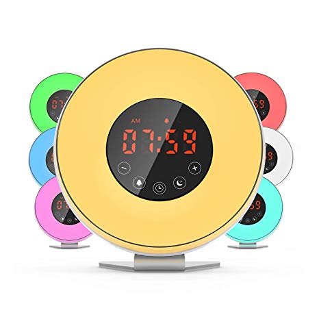 Dr.Meter Sunrise/Sunset Alarm Clock - Natural Light Touch Control Seven Colors (JW-6639F-V)