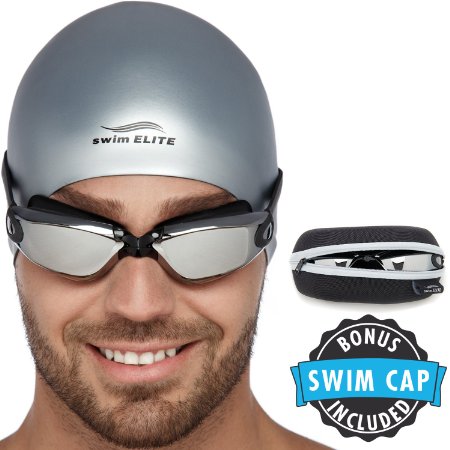 Swim Elite Goggles   BONUSES: Reversible Swimming Cap   Protective Case * For Men And Women * Exclusive Bundle