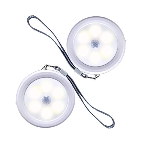 Wireless LED Motion Sensor Lights for Closets, Stick-Anywhere 6 LED Moving Detection Night Light Auto-on/Off Emergency Closet Bathroom Hallway Light (White/2 Pack)