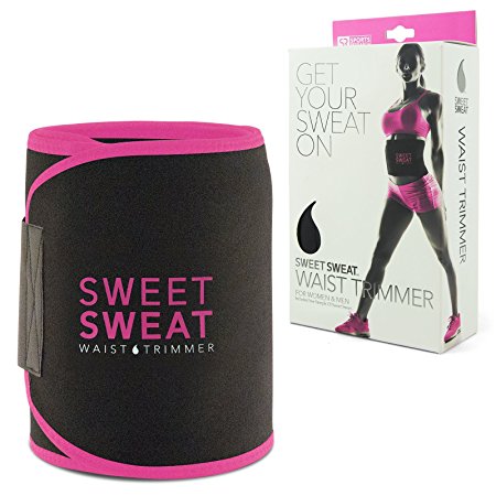 Sweet Sweat Waist Trimmer (Pink Logo) for Men & Women. Includes Free Sample of Sweet Sweat Workout Enhancer!