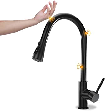 Lesoom Touch On Kitchen Faucet with Pull Down Sprayer Spring Black Kitchen Sink Faucet