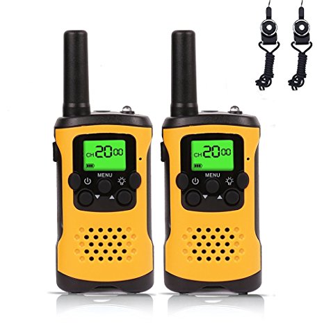 FAYOGOO Kids Walkie Talkies, 22-Channel FRS/GMRS Radio, 4-Mile Range Two Way Radios with Flashlight and LCD Screen. 2 Pack, Yellow
