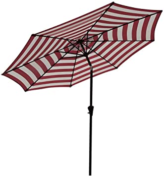 COBANA Patio Umbrella, Outdoor Aluminum Table Umbrella of 9-Feet with 8 Ribs and Push Button Tilt and Crank, Red and White Stripes