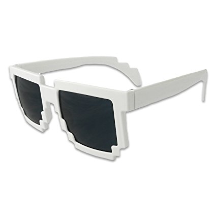 8-Bit Pixel Retro Computer Sun Glasses Nerd Sunglasses 8 Bit (White)