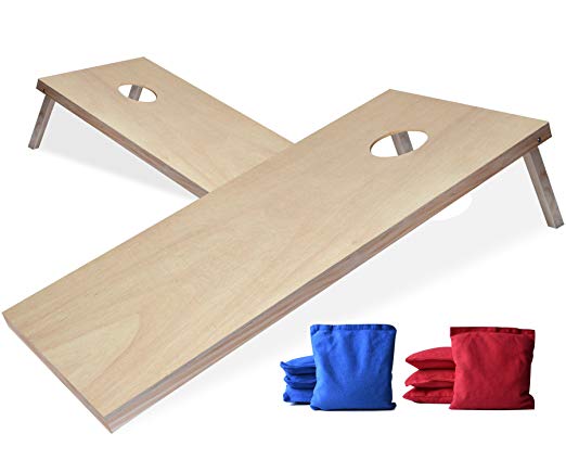 EXERCISE N PLAY Solid Wood Premium Cornhole Set,Portable Custom Regulation Size Cornhole Boards With 8 Cornhole Bean Bags (4ftx2ft