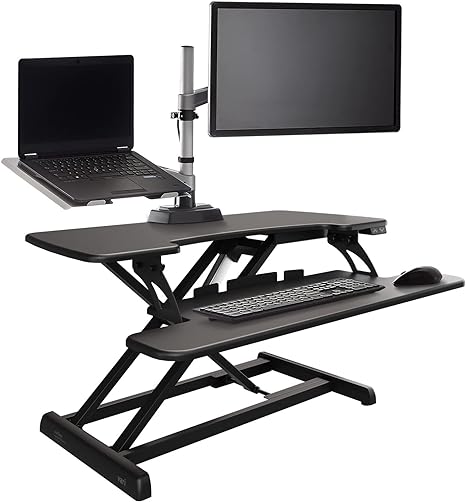 Vari - VariDesk Pro Plus 36 Electric - Electric Standing Desk Converter - Height Adjustable Desk Riser - Sit Stand Desk Converter for Home or Office - Dual Monitor Computer Workstation - Black