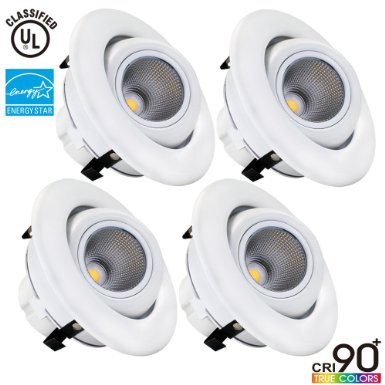 4-Pack 10W 4-inch High CRI Dimmable Gimbal Directional Retrofit LED Recessed Lighting Fixture, 75W Equivalent Energy Star, Title24, UL-classified 2700K Warm White Remodel Adjustable Ceiling Downlight