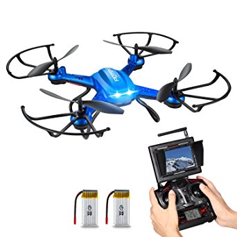 RC Quadcopter, Potensic F181DH Drone RTF Altitude Hold UFO with Newest Hover Function,2MP Camera& 5.8Ghz FPV LCD Screen Monitor(Blue)