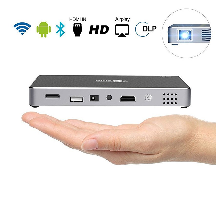 Android Wifi Smart Pico Projector, GBTIGER TOUMEI Multimedia DLP Rechargeable Mini Video Projector Android 4.4 Support HD 1080P Built-in Speaker Ideal for Home Theater Cinema Movie Entertainment Games Parties,Gray