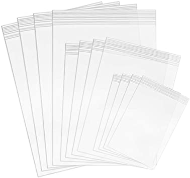 Small Clear Plastic Ziplock Jewelry Bags 300pcs Assorted Size, Resealable Grip Seal Storage Baggies for Earring Daily Pills