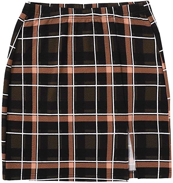 DIDK Women's Casual Tartan Plaid High Waist Bodycon Mini Skirt