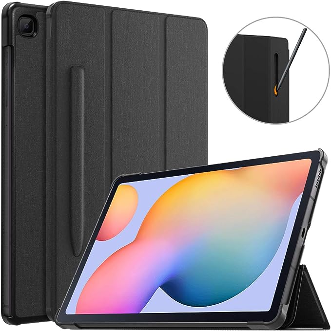 MoKo Case for Galaxy Tab S6 Lite 2022/2020, Slim Tri-Fold Cover with Auto-Wake/Sleep & Pen Holder Fit Samsung Galaxy Tab S6 Lite 10.4 2022/2020 (SM-P610/P613/P615/P619) ONLY - Denim Black