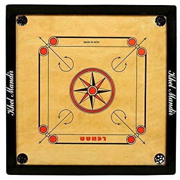 GSI Khel Mandir Gloss Finish Carrom Board with Coins, Striker and Powder (Brown, Practice 33-inch 8mm, ACW51-PRACTICE)