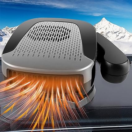 Car Heater, 12V 150W Car Fans Fast Heating Defrost Defogger with Plug in Cigarette Lighter 2 in 1 Heating & Cooling Adjustable Thermostat Grey & Black