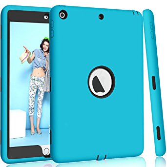 Hocase iPad 9.7 2017 Case, High-Impact Shock Absorbent Dual Layer Silicone Hard PC Bumper Protective Case for iPad 5th Generation 2017 A1822/A1823 - Sky Blue / Black