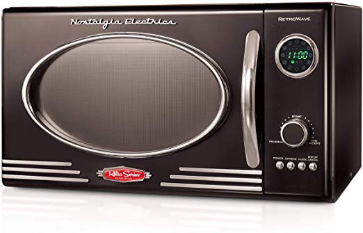 Nostalgia RMO4BK Retro 0.9 Cubic Foot 800-Watt Countertop Microwave Oven, 5 Power Levels and 12 Cook Settings, LED Display, Jet Black