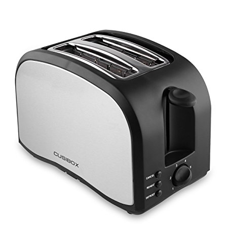 Slice Toaster, CUSIBOX Compact Brushed Stainless Steel 2-Slice Toaster