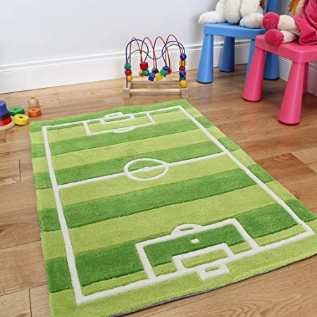 Boy's Green Durable Football Soccer Pitch Kid's Fun Rug 70 x 100cm