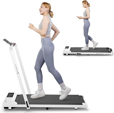SupeRun 2 in 1 Under Desk Treadmill, 3.0HP Folding Treadmill with 300 LBS for Home, Portable Compact Walking Pad with 12 Programs