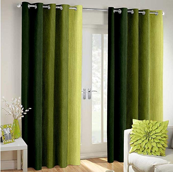 Super India Long Crush Solid 2 Piece Polyester Door Curtain Set - 7ft, Green