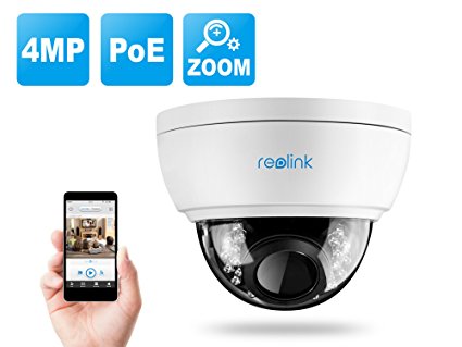 Reolink RLC-422 1440P 4-Megapixel(2560x1440）H.264 POE Security IP Camera 4X Optical Motorized Zoom,Outdoor Waterproof Dome,QR Code Scan, iPhone & Android Mobile View,Motion Detection