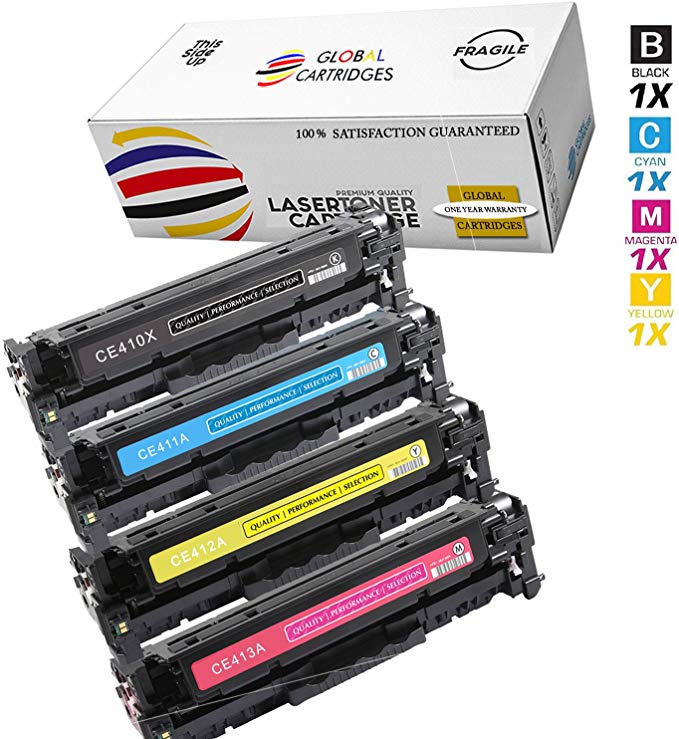 Global Cartridges Premium Quality Compatible Toner Cartridge Set Replacement for HP 305A/CE410X, CE411A, CE412A, CE413A (1 Black, 1 Cyan, 1 Yellow, 1 Magenta, 4-Pack)