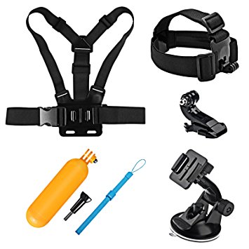 SHOOT 4in1 Travel Accessories Bundle Kit for Gopro Hero 5/4/3 /3/2/1 AKASO EK7000 APEMAN Campark VTIN SHOOT 4K WIFI Action Camera Head Belt Strap  Chest Belt Strap   Car Suction Cup Mount Holder   Floating bar