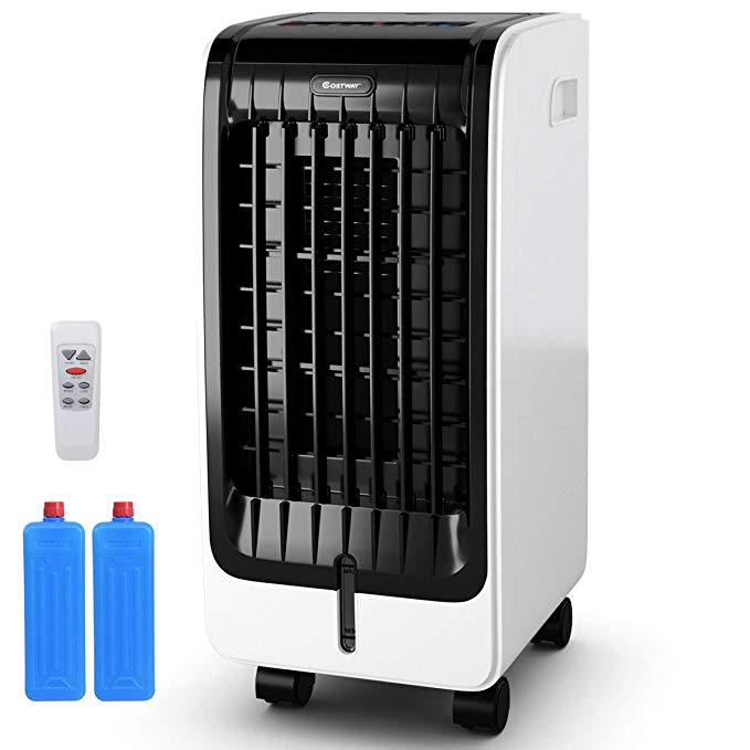 COSTWAY Air Cooler, Portable Evaporative Air Cooler with Fan & Humidifier Bladeless Quiet Electric Fan w/Remote Control for Indoor Home Office Dorms (24.5")