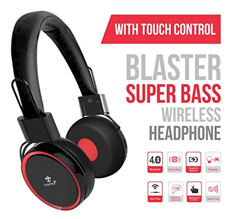 Tantra BLASTER: SUPER BASS Bluetooth/ Wireless   Wired (Two-in-one) Headphone with TOUCH CONTROL   12 Hrs Playback   HD Deep Bass Music   Foldable Design   Self Adjusting Noise Isolation 1" Ultra Comfortable Cushions