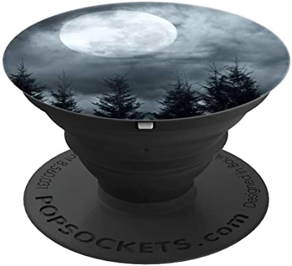 Cool Forest and Moon Design Background on Black PopSockets Grip and Stand for Phones and Tablets