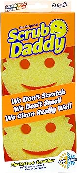 Scrub Daddy Original Spülschwamm, Reinigungsschwamm Gesicht Form - Texturveränderung, Kratzfreier Schwamm Küche, Radierschwamm Schmutzradierer, Putzschwämme Spülmaschinenfest - 2er-Pack Gelb