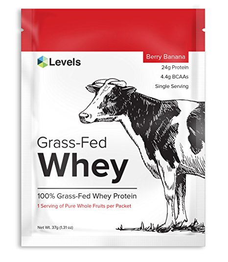 Levels Strawberry Banana 100% Grass Fed Whey Protein with Real Fruit, Single Serving, Undenatured, No GMOs