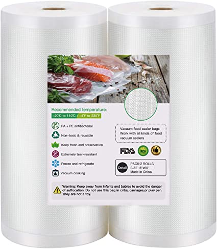 BoxLegend 2 Rolls 8''x50' Vacuum Sealer Bags, Commercial Grade Food Saver Bags. BPA Free, Heavy Duty, Great for vac Storage, Meal Prep or Sous Vide