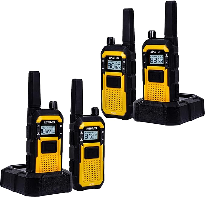 Retevis RB48 Heavy Duty Walkie Talkies Long Range,IP67 Waterproof 2 Way Radios, Shock-Resistant, 2000 mAh, USB-C, with USB Charging Base, Emergency Alert,NOAA, Two Way Radio for Job Site (4 Pack)