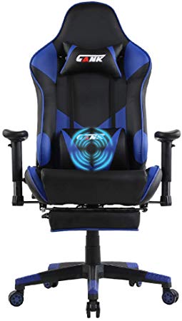 GANK Gaming Chair Large Size Racing Office Computer Chair High Back PU Leather Swivel Chair with Adjustable Massage Lumbar Support and Footrest (Blue)