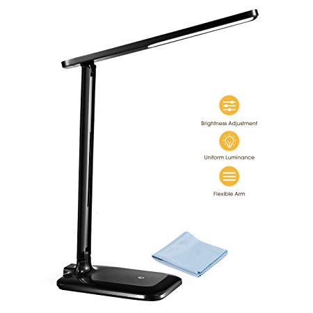 Desk Lamp, 42 LEDS Table Lighting with 3 Brightness × 3 Temperatuer Modes, Eye-caring, Sensitive Touch Control, Warm White/ Cool White, Portable and Compact for Office, Home, Reading, Studying, Working【Black】