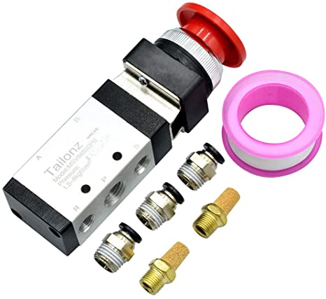 Tailonz Pneumatic 1/4”NPT Automatic reset type Push Button 5 Way 2 Position Pneumatic Control Mechanical Valve