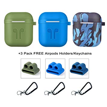 Applestore Protective Cover Case Compatible Airpods Case, 3 Pack Silicone Waterproof Shock Resistant Case with Keychains/AirPods Holders Compatible for Apple Earpods AirPods Accessories