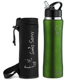 Swig Savvy Sleek and Sporty Double Wall Stainless Steel Water Bottle with Straw Cap  25oz -Including Water Bottle Pouch