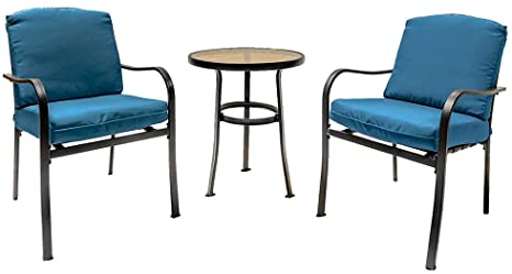 V-FIRE Outdoor Patio & Porch Furniture Sets 3 or 5 Pieces, All-Weather Chairs and Table Durably Applicable in Lawn, Garden for Conversation, Bar, Dinning, Bistro (Blue 3 Sets (POF002))