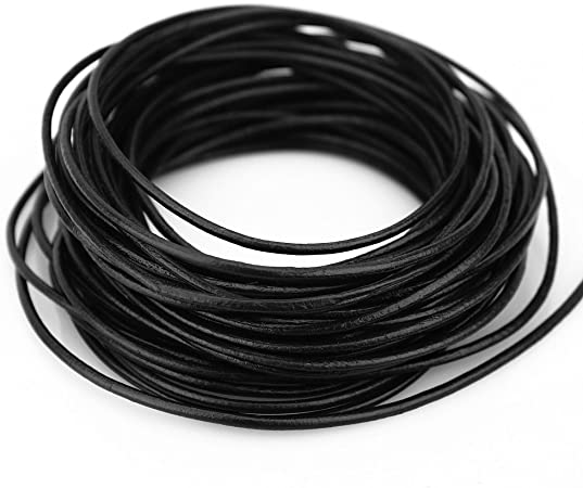 LolliBeads (TM) 2 mm Genuine Round Leather Cord Braiding String Black 10 Meters (10 Yards)