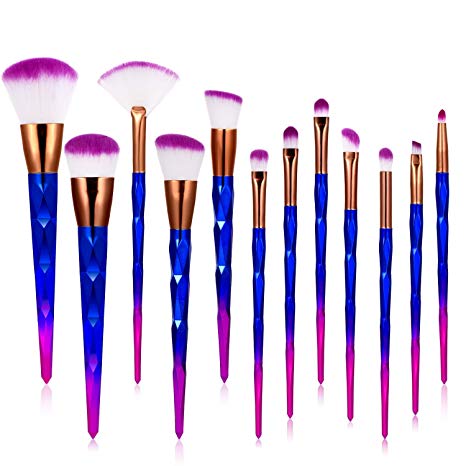 Makeup Brushes Premium Synthetic Foundation Brush Blending Face Powder Blush Concealers Eye ShadowsMake Up Brushes Kit,12Pcs (Blue)