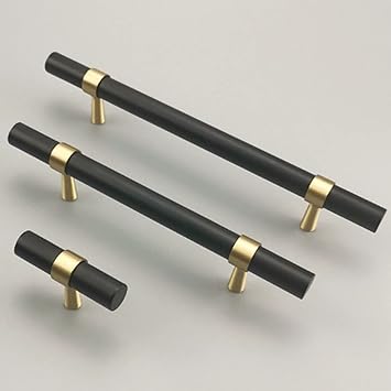 3 3/4 Inch Cabinet Pulls Black,2pcs, Brass Cabinet Pulls 3.78" Hole Centers Bar Cabinet Pulls with Mounting Screws Copper T Handle Pulls