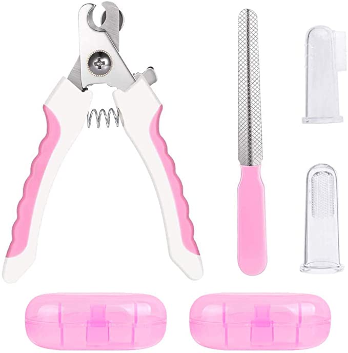Small Pet Nail Clipper Dog Nail Clippers with Safety Guard Stainless Steel Animal Claws Cutter Set Nails Clippers Care for Cat Rabbit Guinea Pig Bird Small Dog with 2Pcs Silicone Pet Finger Toothbrush