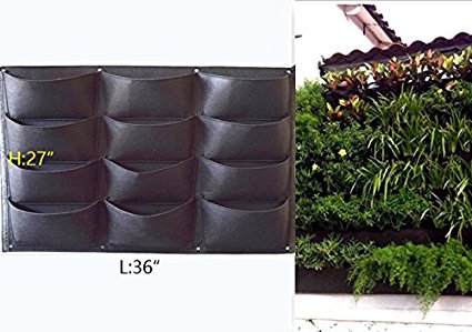 Garden Vertical Planter Multi Pocket Wall Mount Living Growing Bag Felt Indoor/Outdoor Pot (12-Pocket (3x4))