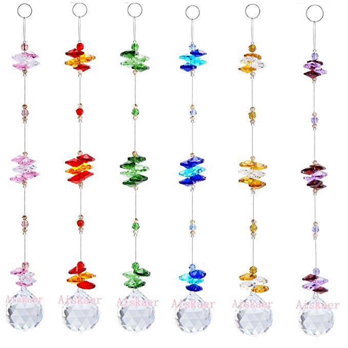 Aiskaer 6PCS 1.2 Inch Colorful Chandelier Crystal Ball Prisms Pendant, Chandelier Decor Hanging Prism Ornaments,Chandelier Crystals Ball window Prisms Rainbow Octogon Chakra Suncatcher