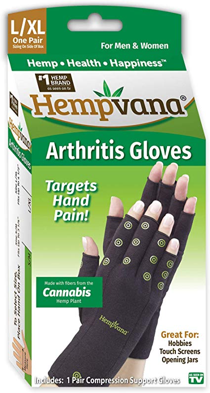 Hempvana Arthritis Compression Gloves - Fingerless Gloves Made with Cannabis Hemp Plant Fibers - Support for Wrist & Hands (L/XL)