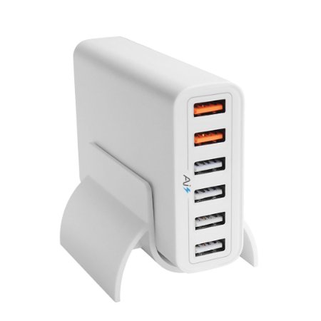 Volador Quick Charge 2.0, 6-Port USB Charger Desktop Charging Station, Portable Travel Charger, 60W Multi-Port Wall Charger for iPhone iPad Samsung HTC Nexus and More--White